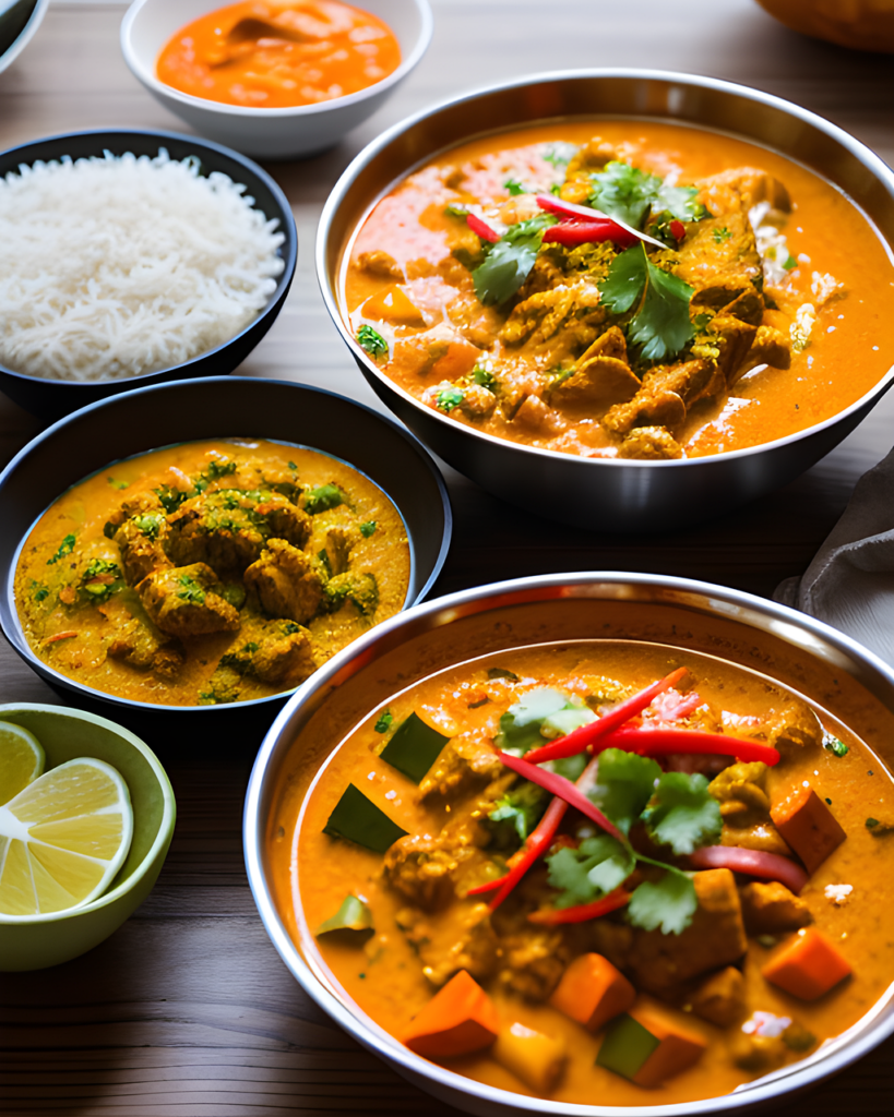 Indian food at a table with rice, Spicemarket New Dehli