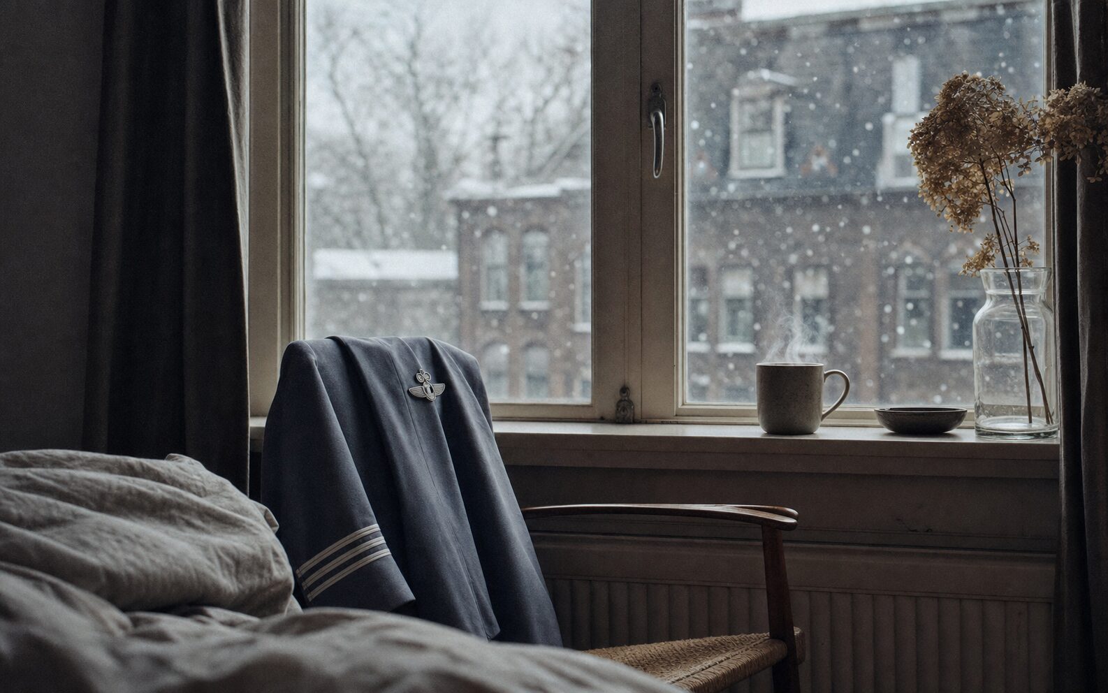 Als het blijft sneeuwen — raam met sneeuw