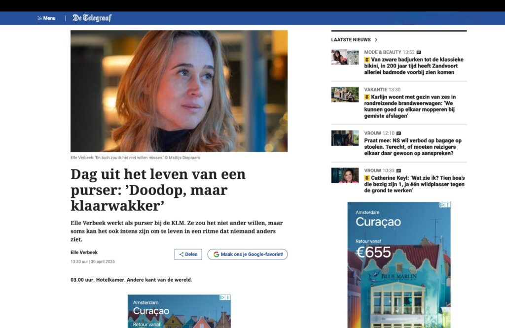 Dag uit het leven van een purser: 'Doodop, maar klaarwakker'